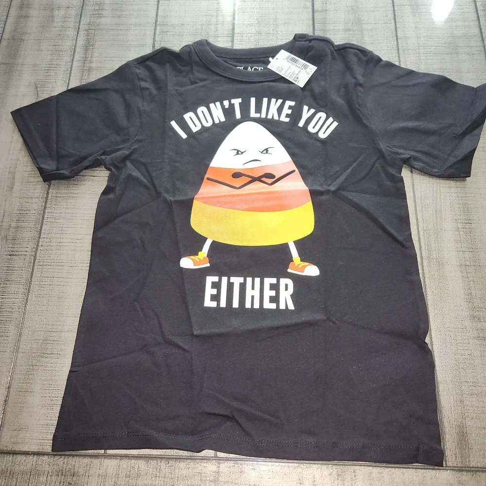 NWT The Children's Place Black Tee with Candy Corn Graphic